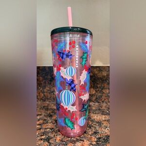 Starbucks Festive Tumbler with Red and Blue Accents